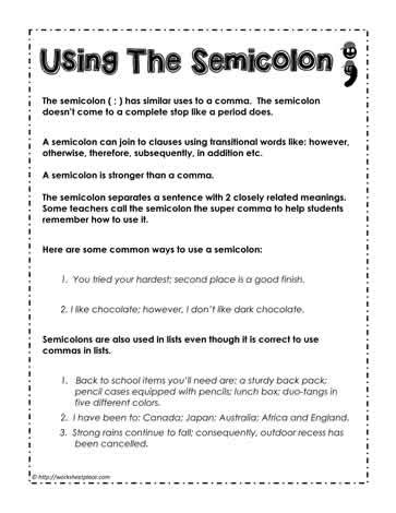 Semicolon Worksheet High School Semicolon Worksheet High School - Semicolon Worksheet High School