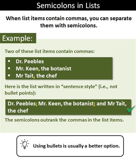 semicolons in a list