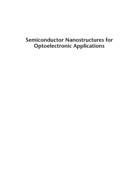 Semiconductor Nanostructures For Optoelectronic Applications Artech House Semiconductor Materials And Devices Library