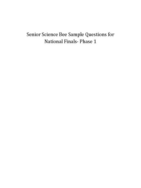 Senior Science Bee Sample Paper North South Foundation