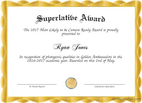 senior superlatives certificates