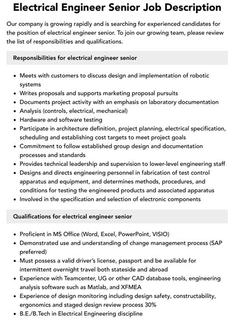 Download Senior Electrical Engineer Job Description 