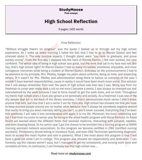 Read Online Senior Reflection Paper Examples 