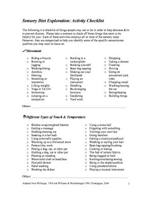 Read Sensory Diet Exploration Activity Checklist 