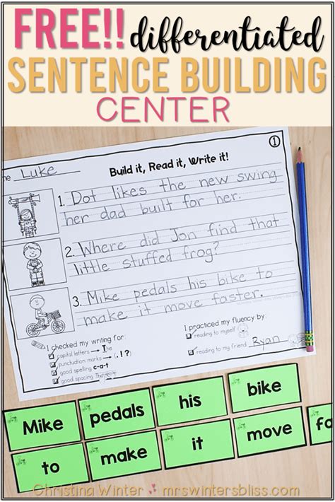 Sentence Building A Differentiated Literacy Center Mrs Sentence Structure Kindergarten - Sentence Structure Kindergarten