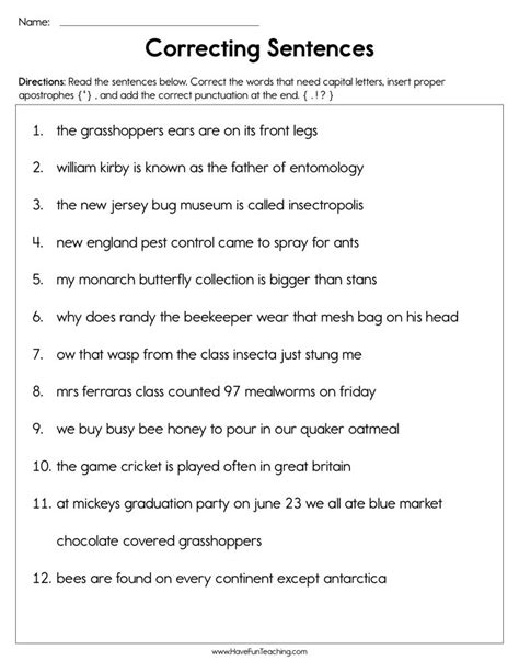 Sentence Correction Worksheet Your Home Teacher Sentence Correction Worksheet - Sentence Correction Worksheet