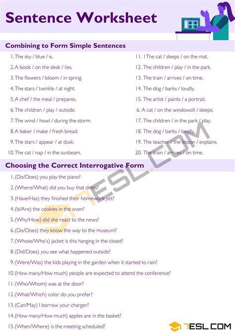 Sentence Exercises Sentence Worksheet 7esl Sentence Practice Worksheet - Sentence Practice Worksheet