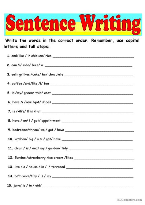 Sentence Exercises Sentence Worksheet 7esl Writing Sentences Worksheet - Writing Sentences Worksheet