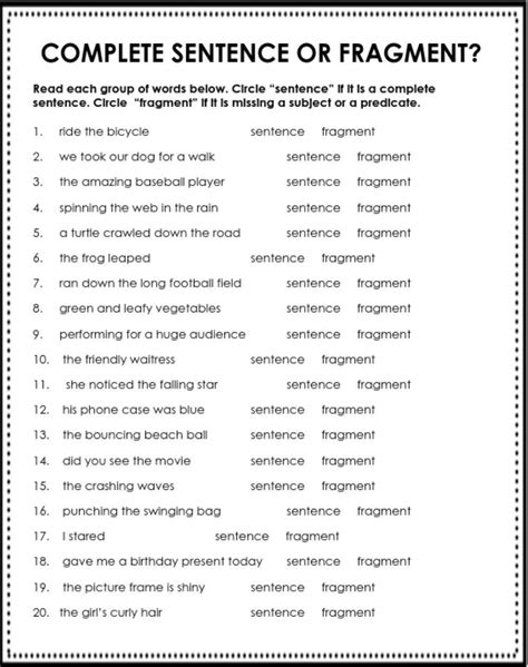 Sentence Fragment Worksheet Activity Ela Teaching Resource Twinkl Sentence And Fragment Worksheet - Sentence And Fragment Worksheet