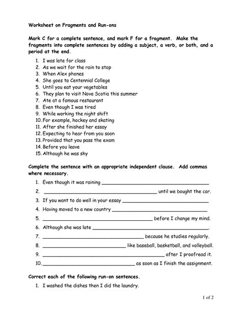 Sentence Fragments Worksheet For 9th 12th Grade Lesson Sentence Fragment Worksheets 9th Grade - Sentence Fragment Worksheets 9th Grade