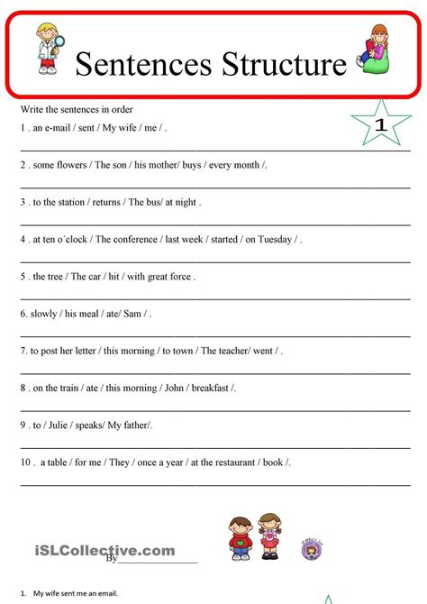 Sentence Structure Worksheets Language Arts Activities Parts Of A Sentence Worksheet - Parts Of A Sentence Worksheet