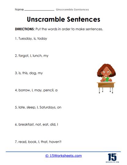 Sentence Unscramble Worksheet   Unscramble Sentences Worksheets 15 Worksheets Com - Sentence Unscramble Worksheet