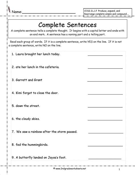 Sentence Worksheets 2nd Grade   Complete Sentence Worksheets 2nd Gradejeklamer Com - Sentence Worksheets 2nd Grade