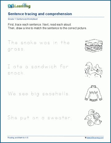 Sentences Tracing And Comprehension Worksheets K5 Learning Tracing Sentences Worksheet - Tracing Sentences Worksheet