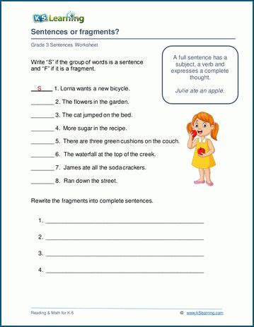 Sentences Worksheets K5 Learning Open Sentences Worksheet - Open Sentences Worksheet