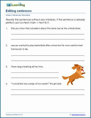 Sentences Worksheets K5 Learning Sentence Revision Worksheet - Sentence Revision Worksheet