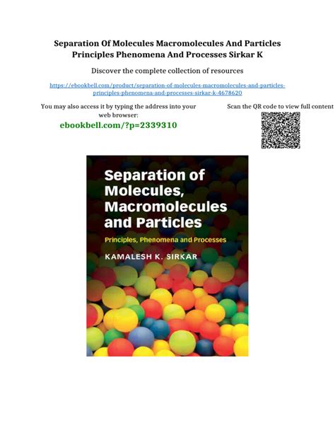 Separation Of Molecules Macromolecules And Particles Principles Phenomena And Processes Cambridge Series In Chemical Engineering 1st Edition By Sirkar Kamalesh K 2014 Hardcover