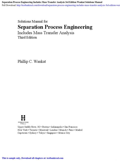 Read Online Separation Process Engineering 3Rd Edition Wankat Solution Manual Pdf 