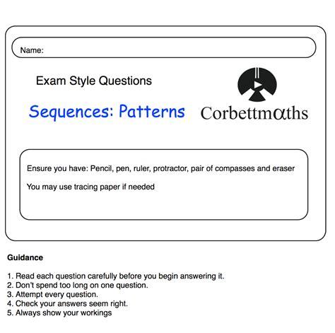 Sequences Patterns Practice Questions Corbettmaths Sequence Practice Worksheet - Sequence Practice Worksheet