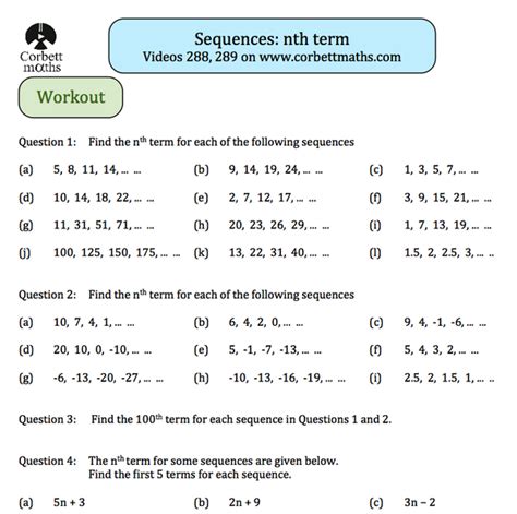 Sequences Practice Questions Corbettmaths Sequence Practice Worksheet - Sequence Practice Worksheet