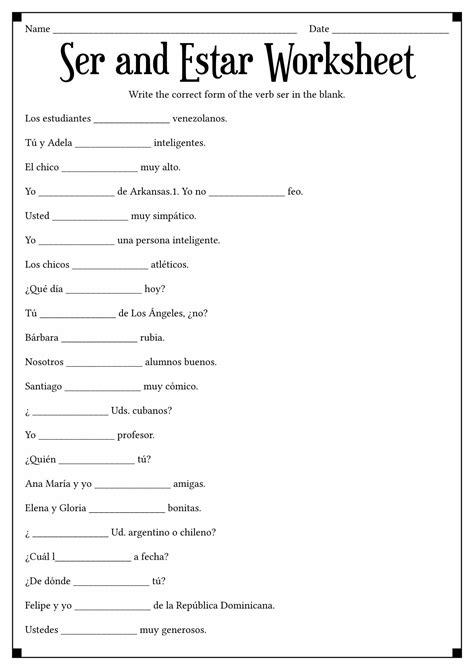 Ser Practice Worksheet   Ser Vs Estar Series Worksheets Señor Jordan - Ser Practice Worksheet