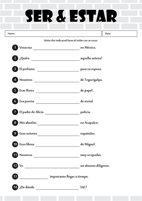 Ser Vs Estar Practice Worksheets