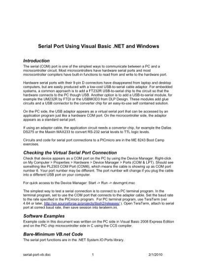 Read Serial Port Using Visual Basic And Windows 