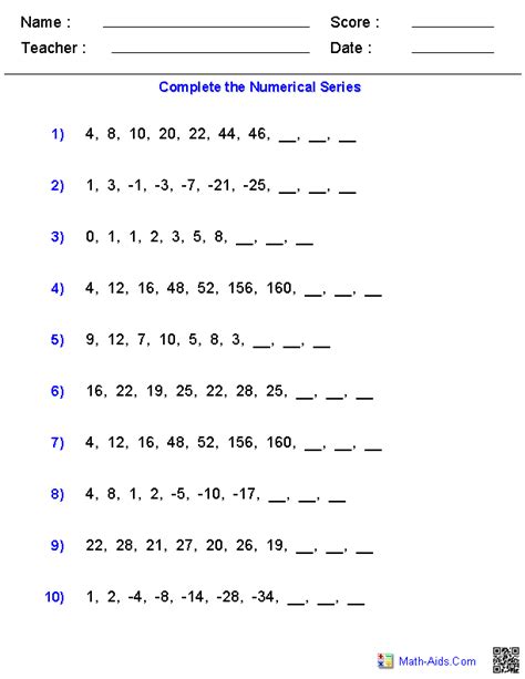 Series And Sequences Worksheet   Free Printable Sequences And Series Worksheets For 11th - Series And Sequences Worksheet