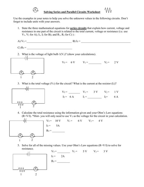 Series Dc Circuits Practice Worksheet With Answers Types Of Circuits Worksheet - Types Of Circuits Worksheet