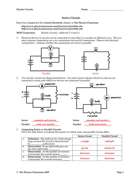 Series Dc Circuits Worksheet Learning Electronics Circuits Worksheet Answer Key - Circuits Worksheet Answer Key