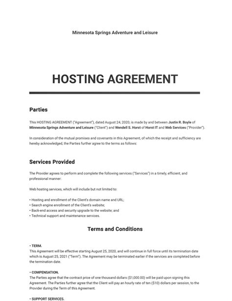 Server Hosting Contract Template
