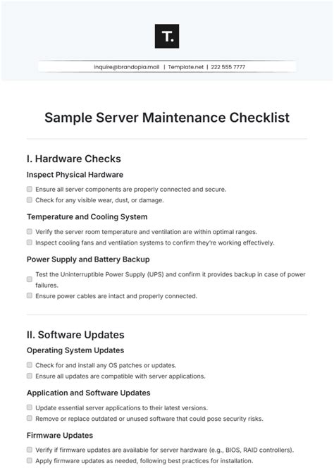 server preventive maintenance checklist website template bing