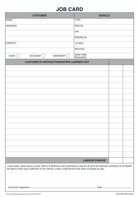 Service Job Card Template