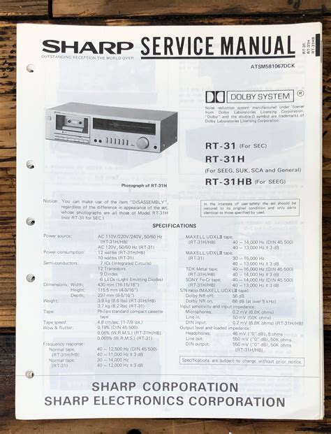Service Manual Sharp Rt 811u Stereo Tape Recorder Player