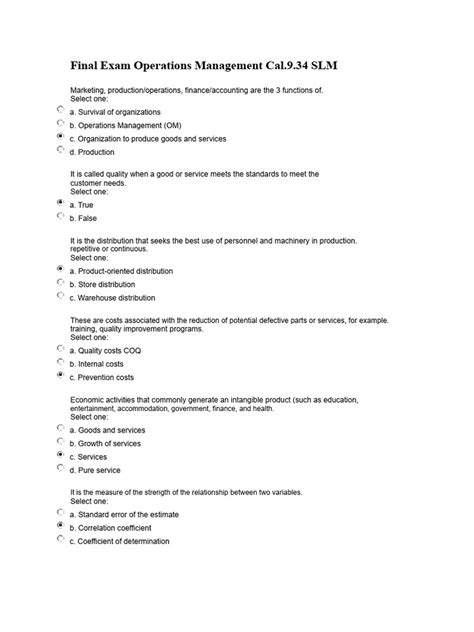 Service Operations Management Final Exam Answers
