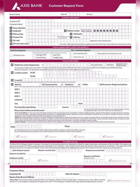 Service Request Form Axis Bank