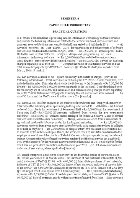 service tax practical questions for ipcc