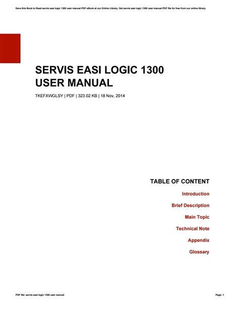 Read Online Servis Easi Logic 1300 User Manual 