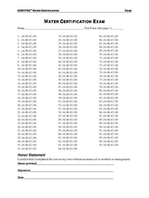 Servpro Water Test Answer Sheet