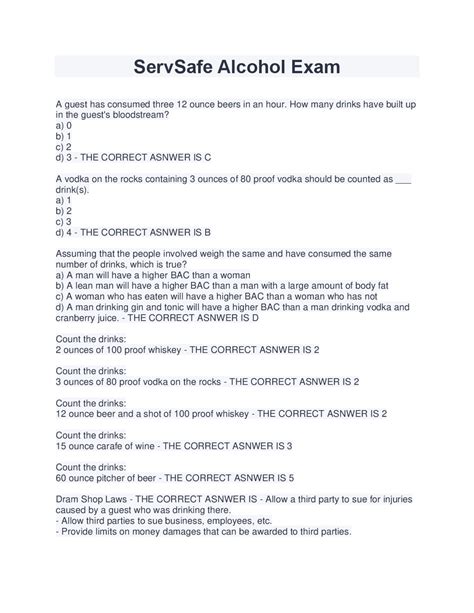 Servsafe Alcohol Exam