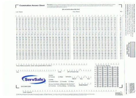 Servsafe Exam Answer Sheet Pdf
