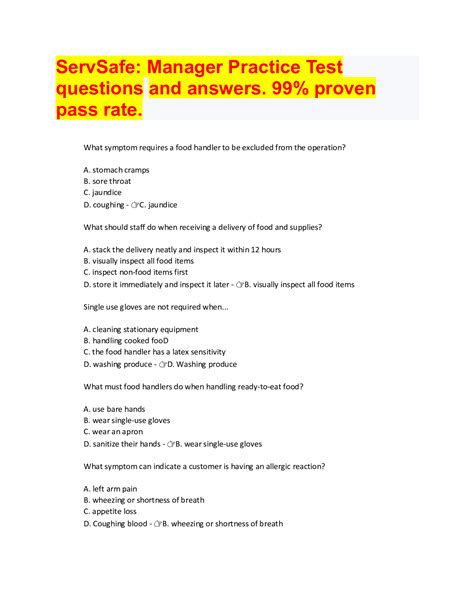 Servsafe Manager Test Answers