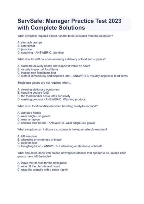 Servsafe Practice Test 2023
