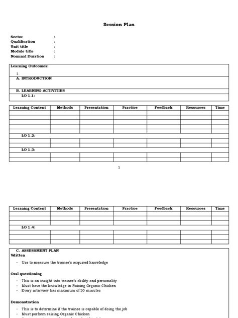 Session Plan Blank Sheet