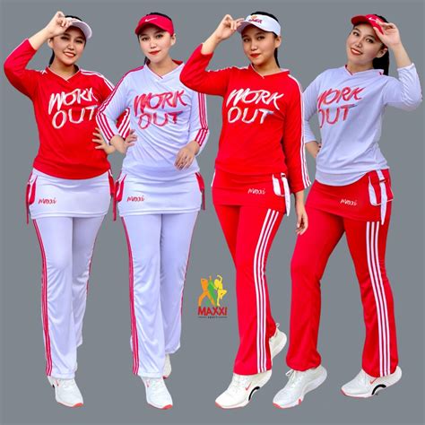 Setelan Baju Olahraga Merah Putih Rok Workout Set Kombinasi Warna Baju Olahraga - Kombinasi Warna Baju Olahraga