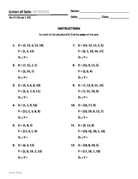 Sets Union Intersection And Complement Worksheet With Solutions Union And Intersection Of Sets Worksheet - Union And Intersection Of Sets Worksheet