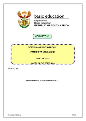 Read Online Setswana First Language Higher Grade Paper 2 