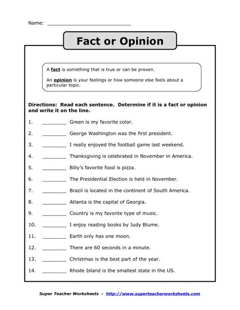 Seventh Grade Grade 7 Fact And Opinion Questions Fact And Opinion Questions - Fact And Opinion Questions