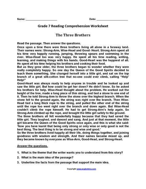 Seventh Grade Reading Comprehension Worksheets Englishlinx Com Reading Comprehension Worksheet 7th Grade - Reading Comprehension Worksheet 7th Grade