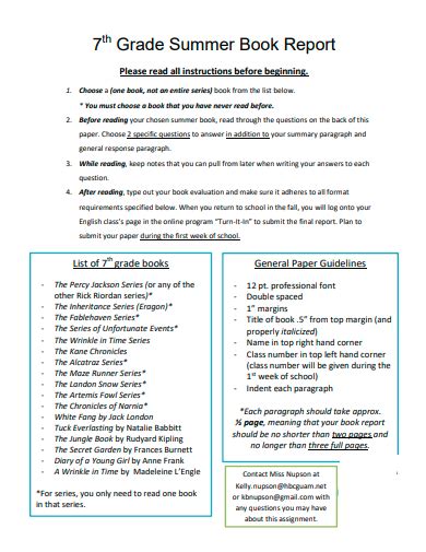 Full Download Seventh Grade Book Report Guidelines 